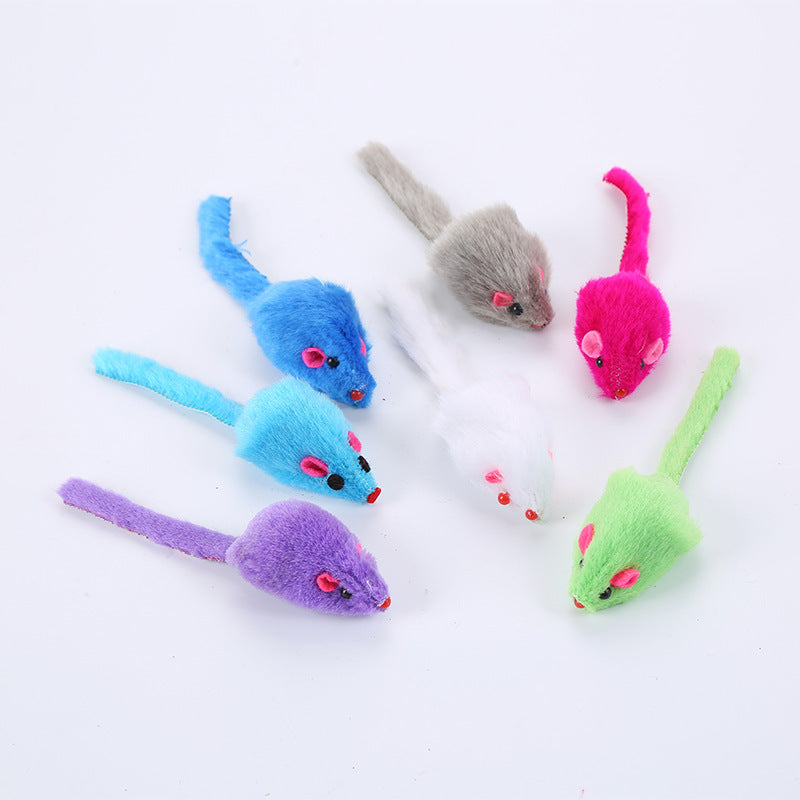 Colorful mouse-shaped toys on a white background
