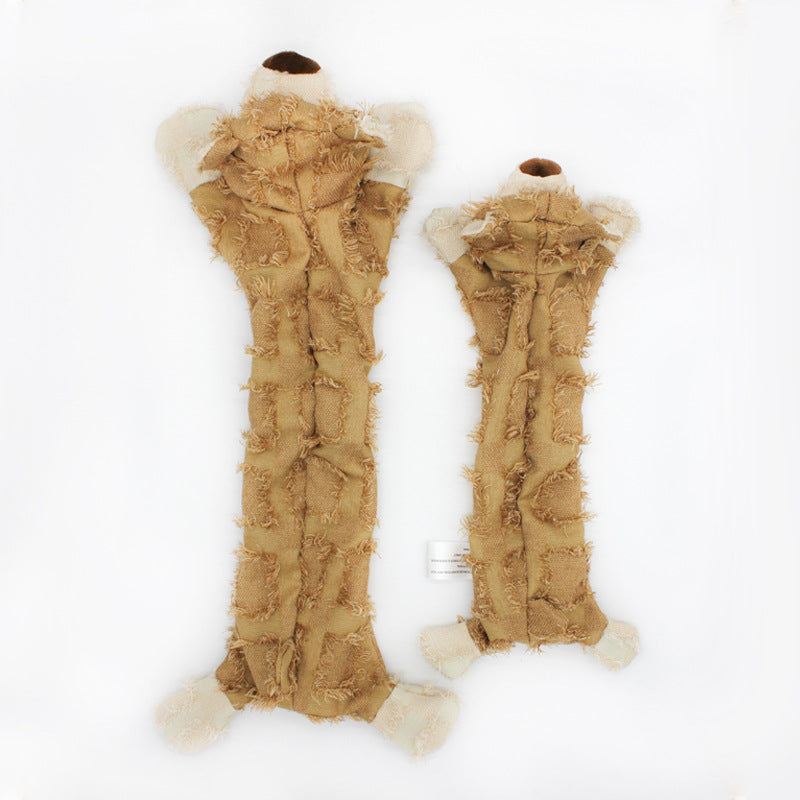Two brown textured dog toys on a white background