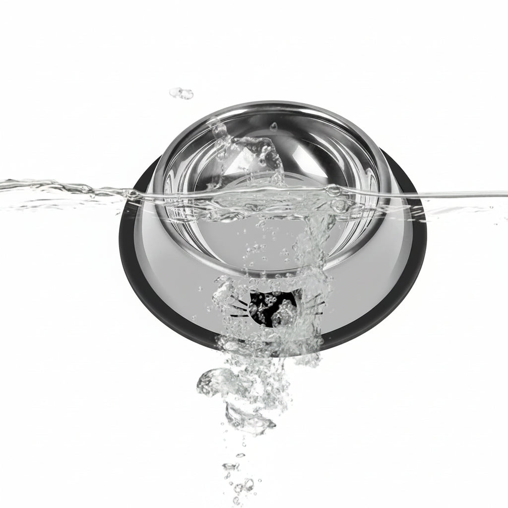 Stainless steel sink with water splashing out, labeled 'Easy to Clean'.